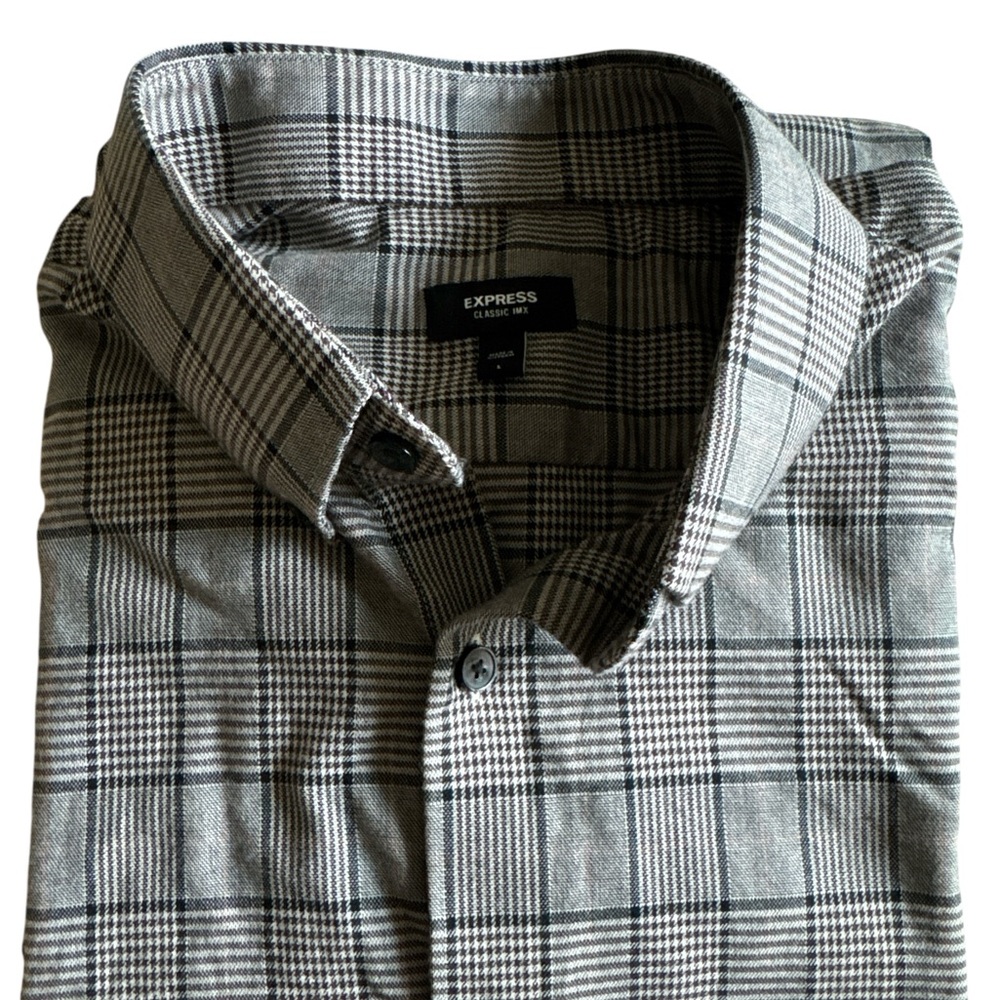 Express Shirt‎ Mens Large Black/Gray Plaid Button Up Long Sleeve Fitted